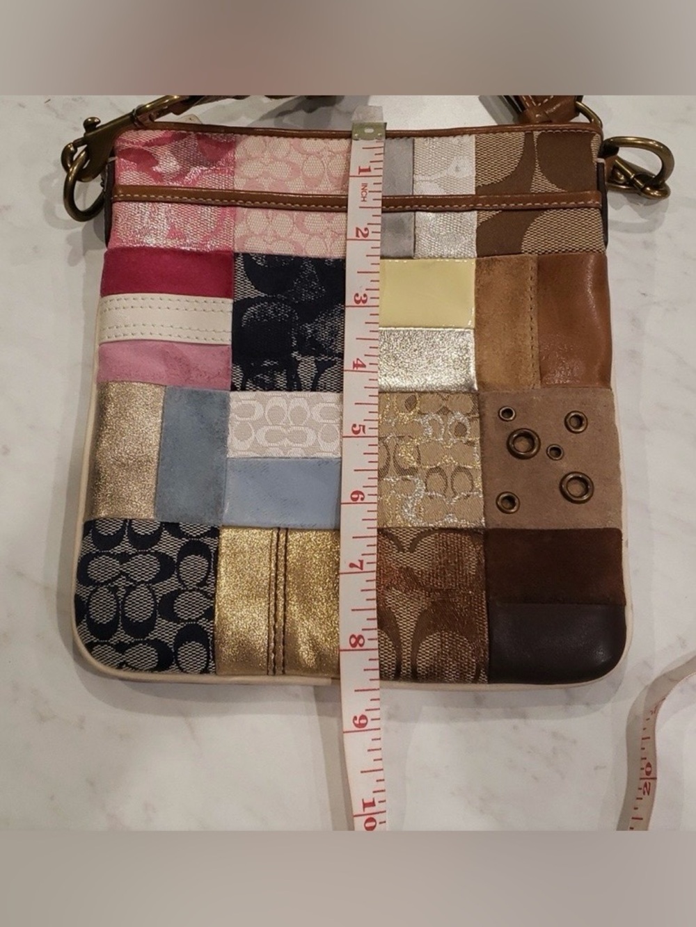 Coach Vintage Patchwork Crossbody Sling Bag in Pink, Yellow, Blue, Brown - Picture 8 of 9